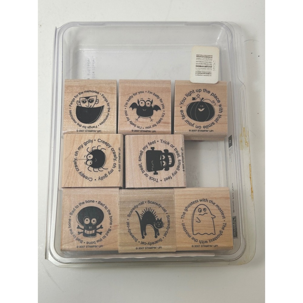 Stampin Up Batty for You‎ Wood Mounted Halloween Rubber Stamp Set 8pc 2007